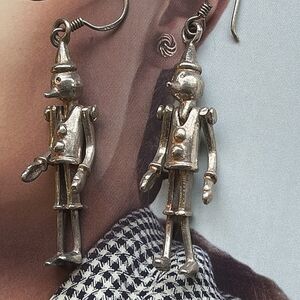 Pinocchio Vintage Articulated Sterling Silver Earnings